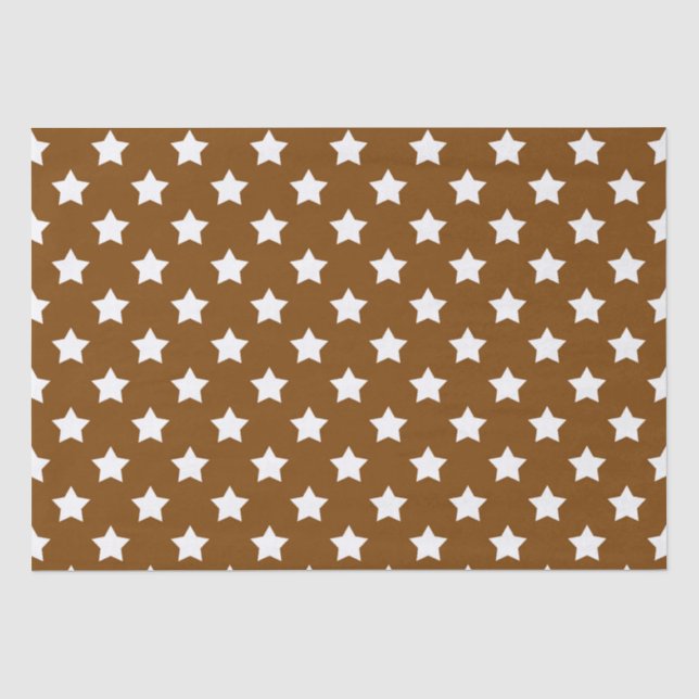 Brown White Stars Pattern Decorative Tissue Paper (Front)