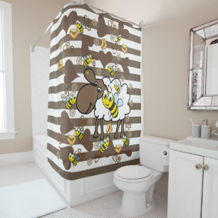 Brown & White Stripe Shower Curtain Bumblebee 