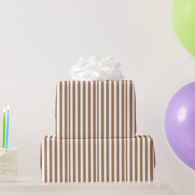Brown white striped pattern modern party wrapping paper (Party Gifts)
