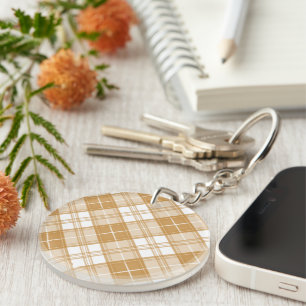 Brown White Tartan Pattern yxm0uat9 Keychain