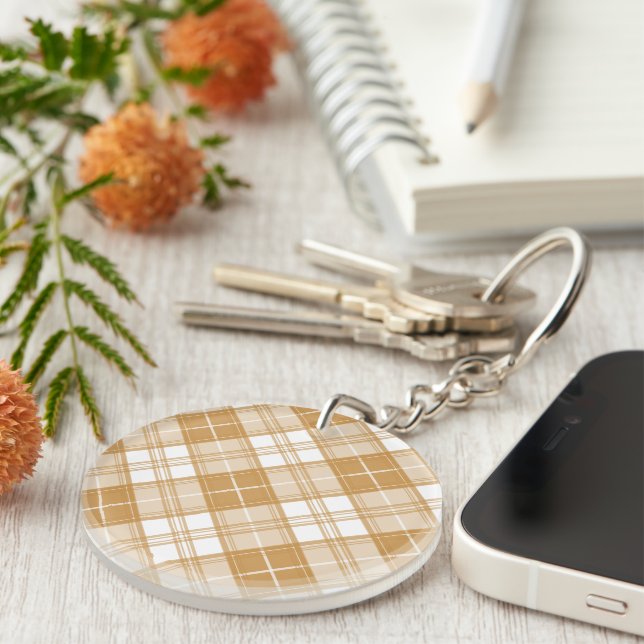 Brown White Tartan Pattern yxm0uat9 Keychain (Front Right)