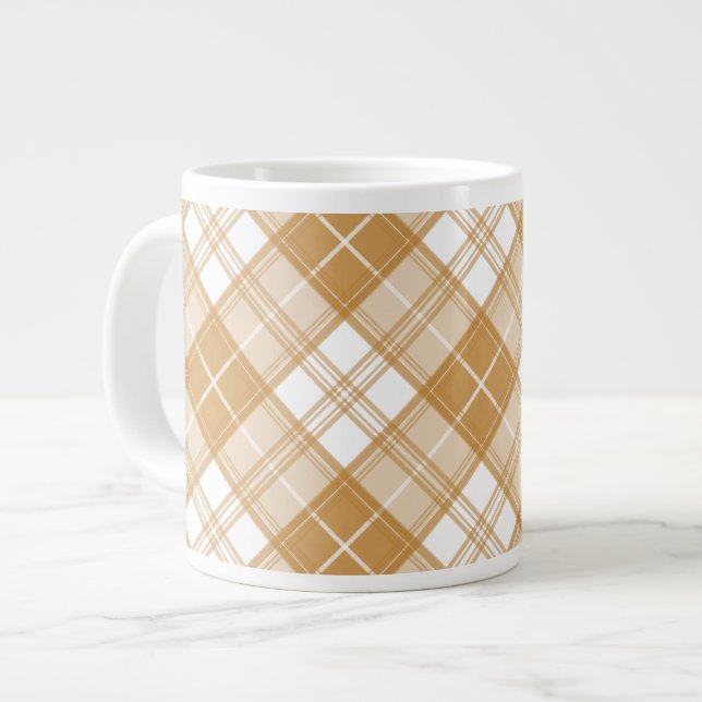 Brown White Tartan Pattern yxm0uat9 Large Coffee Mug (Front Left)