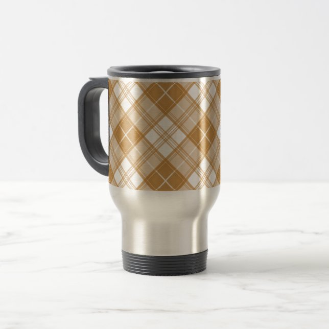 Brown White Tartan Pattern yxm0uat9 Travel Mug (Front Left)