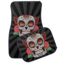 Brown White Tattoo Sugar Skull Pink Roses