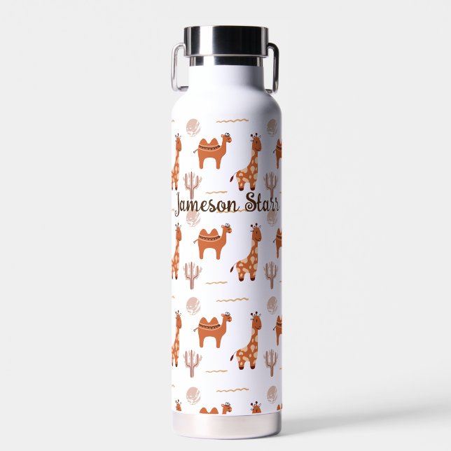 Brown White Toy Animal Cactus Camel Llama Water Bottle (Front)