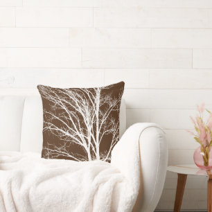Brown White Tree Branches Throw Pillow
