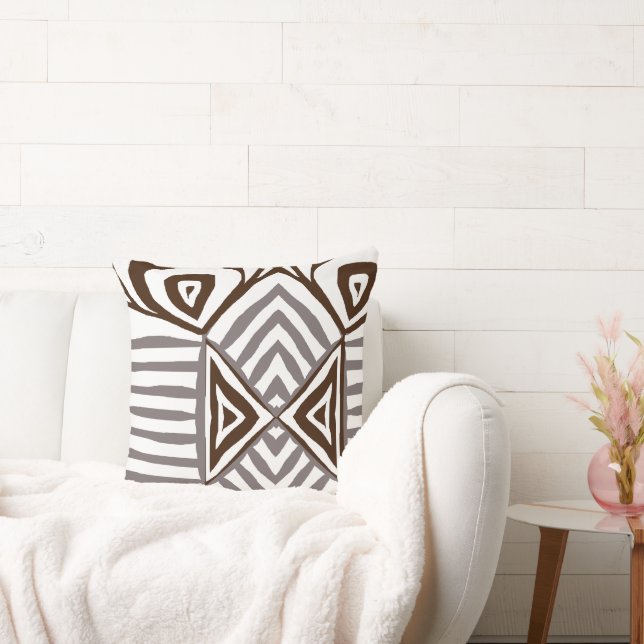  brown white Tribal Mud Cloth Pattern African Throw Pillow (Couch)