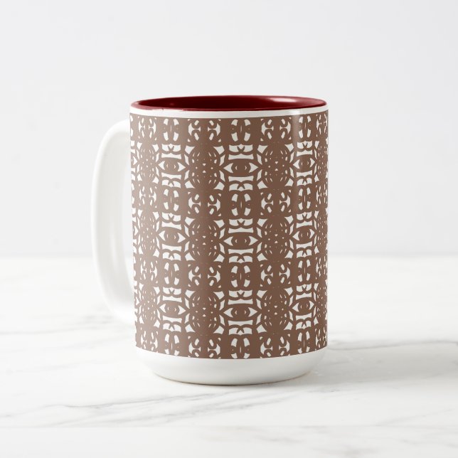 Brown & White Unique Abstract Pattern Two-Tone Coffee Mug (Front Left)
