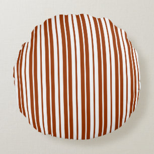 Brown White Vertical Stripes Pattern Round Pillow