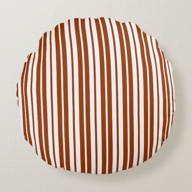 Brown White Vertical Stripes Pattern Round Pillow (Front)