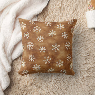 Brown White Winter Snowflakes Christmas Throw Pillow