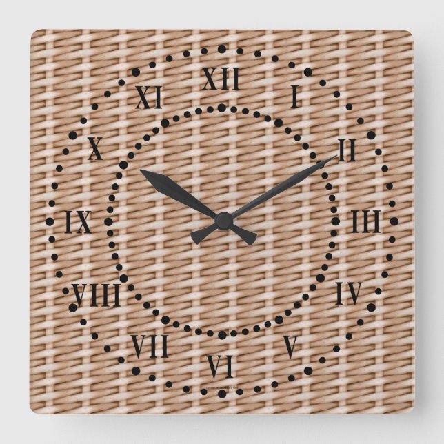 Brown Wicker Look Roman Numeral Wall Clock (Front)