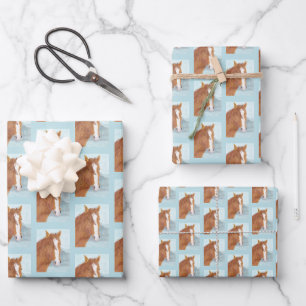 Brown Wild Horse Blue Mountain Lake - acrylic.    Wrapping Paper Sheet