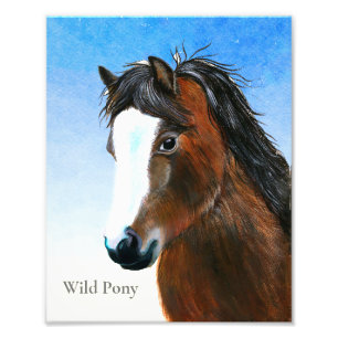 Brown Wild Pony Watercolor Painting Photo Print