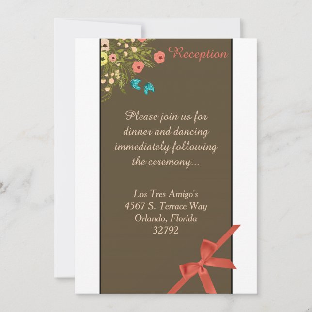 Brown Wildflower Fall 3.5x7 Reception Card (Front)