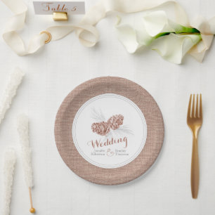 Brown winter pine cone art paper plates