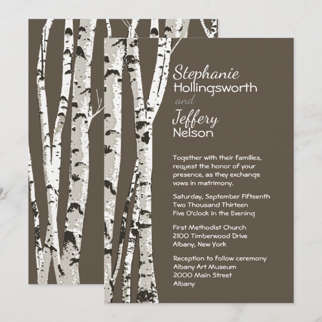 Brown with Birch Trees Wedding Invitation (Front/Back)