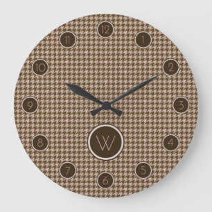 Brown with Rose Gold Accent Houndstooth Clock