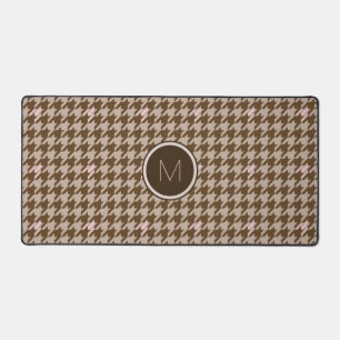 Brown with Rose Gold Accent Houndstooth Desk Mat