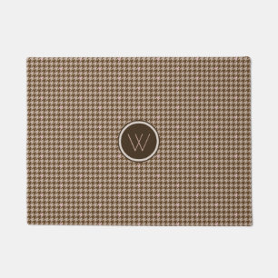 Brown with Rose Gold Accent Houndstooth Doormat