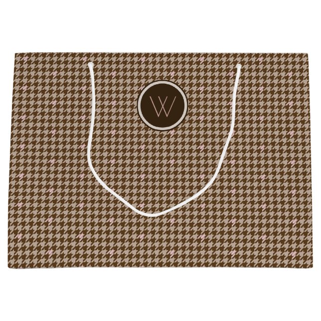 Brown with Rose Gold Accent Houndstooth Gift Bag (Front)