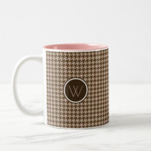 Brown with Rose Gold Accent Houndstooth Mug