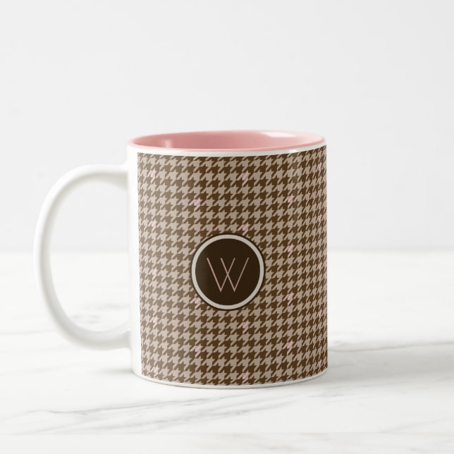 Brown with Rose Gold Accent Houndstooth Mug (Left)