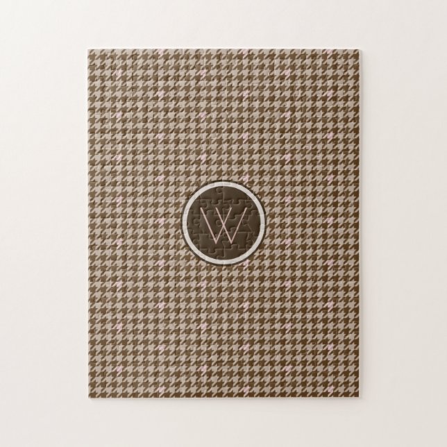 Brown with Rose Gold Accent Houndstooth Puzzle (Vertical)