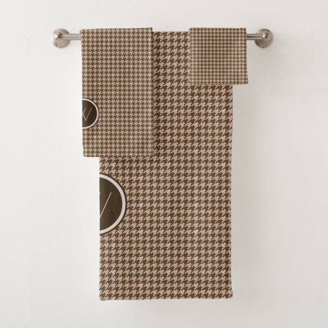 Brown with Rose Gold Accent Houndstooth Towel Set (Insitu)