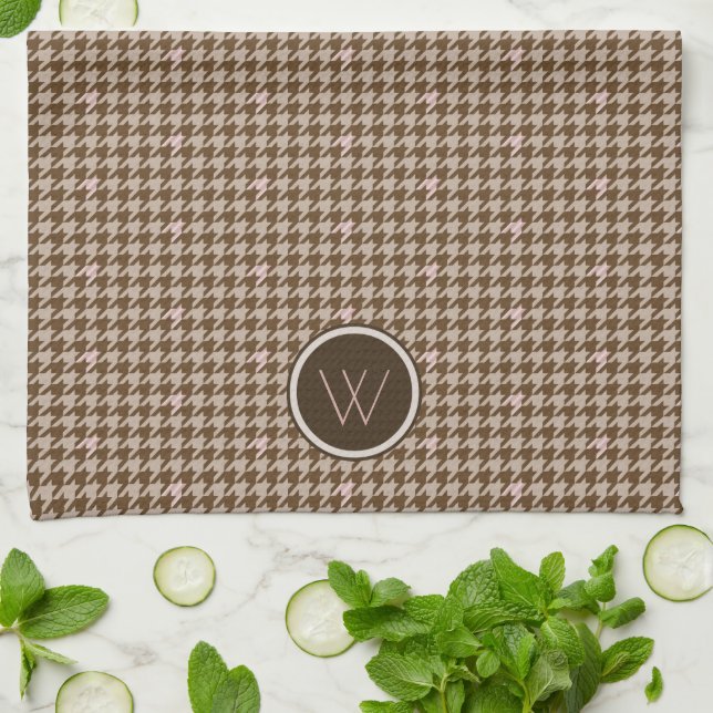Brown with Rose Gold Houndstooth Kitchen Towel (Folded)