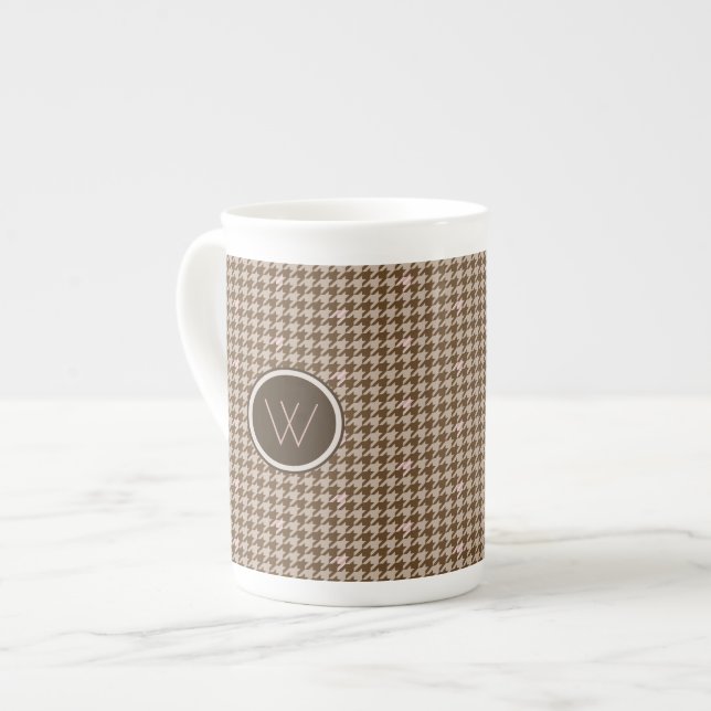 Brown with Rose Gold Houndstooth Specialty Mug (Front Left)
