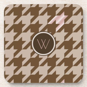 Brown with Rose Gold Houndstooth Square Coaster