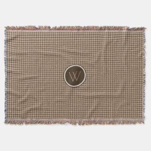 Brown with Rose Gold Houndstooth Throw Blanket