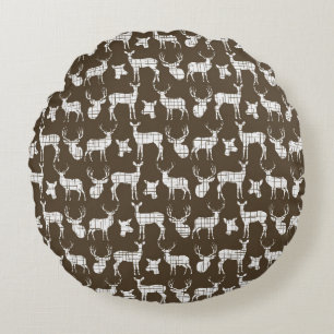 Brown With Rustic White Deer Round Pillow
