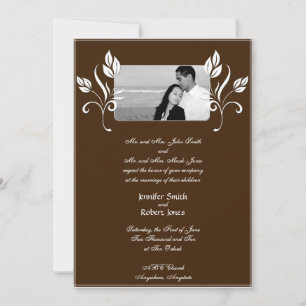 Brown with White Floral Accents Wedding Invitation
