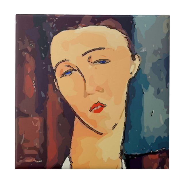 Brown Woman Abstract Tile, add text Tile (Front)