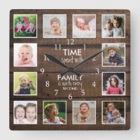 Brown Wood 12 Photo Template Time Family Quote