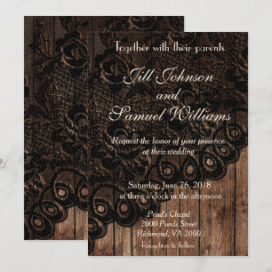 Brown Wood and Faux Lace Wedding Invitation