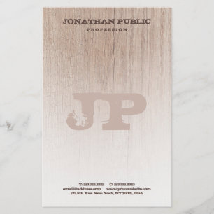 Brown Wood Board Look Monogram Template Stationery