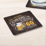 Brown Wood Cheers And Beers Any Age Birthday Square Paper Coaster<br><div class="desc">Stylish cheers and beers to 60 years typography design on brown wood grain background,  custom it with your own text,  fun and unique,  great for any age adult birthday party for men,  or anniversary party for any occasion.</div>