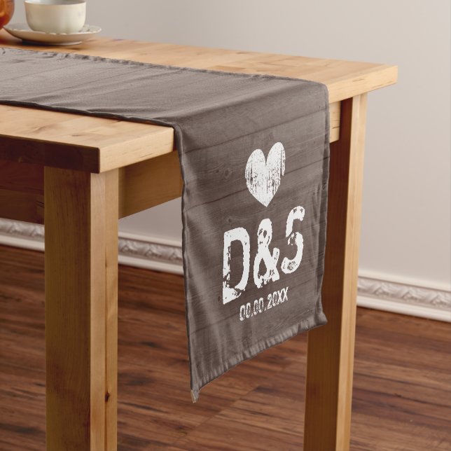 Brown wood grain country wedding tabble runner (In Situ)