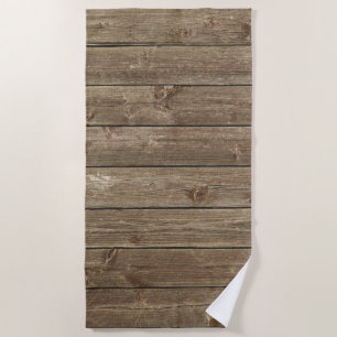 Brown Wood Grain Pattern Zen Beach Towel