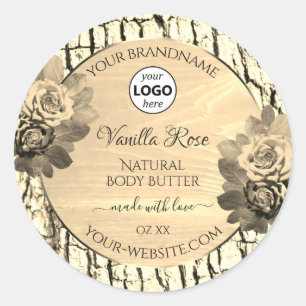 Brown Wood Grain Sepia Rose Produit Logo Étiquette
