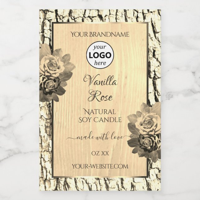 Brown Wood Grain Sepia Roses Product Labels Logo (Single Label)