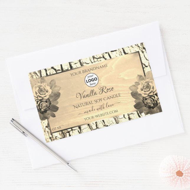 Brown Wood Grain Sepia Roses Product Labels Logo (Envelope)