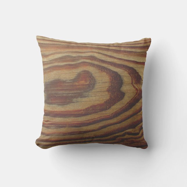 Brown Wood grain swirl  solid coloured back Throw Pillow (Front)