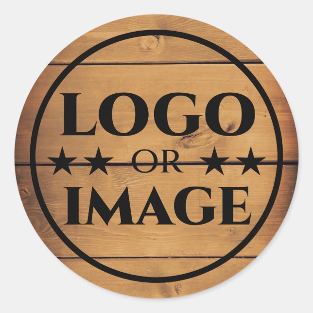 Brown Wood Grain Wooden Boards Logo Image Template Classic Round Sticker (Front)