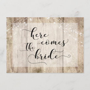 Brown Wood Lights Here Comes the Bride Dog's Sign Invitation