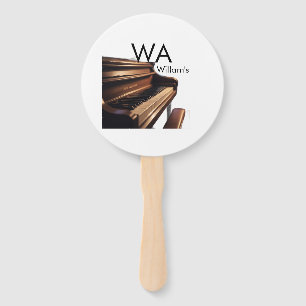 Brown wood piano table keys monogram name  hand fan