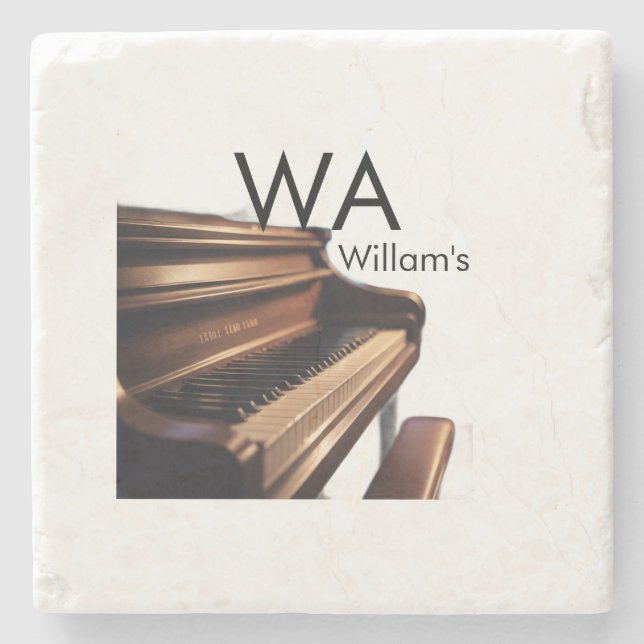 Brown wood piano table keys monogram name  stone coaster (Front)